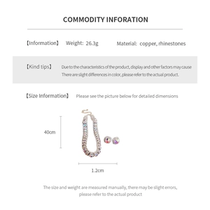 Detailed size specifications for square rhinestone necklace and earring jewelry set