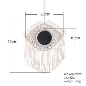 Nordic Evil Eye woven mirror handmade with cotton rope including size and weight specs