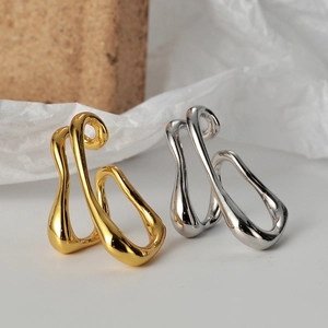 S925 Sterling Silver Irregular Line Ear Clips Minimalist Geometric Ear Bone Clips For Women Gold Silver Jewelry Gift