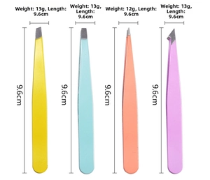 Size specifications for colorful stainless steel tweezers set with four precision tips