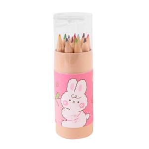 12-pack assorted colored pencils in a pink rabbit-themed tube with sharpener lid