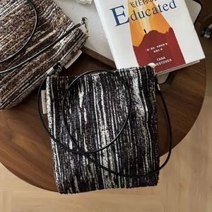 Retro designer denim crossbody phone bag with woven texture and a simple rope strap