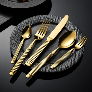 Stainless Steel Flatware Roman Column Texture Handle Mirror Polished Luxury Cutlery Knife Fork Spoon For Home Dining