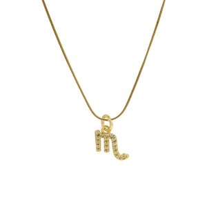 18k gold Scorpio zodiac necklace with zircon pavé pendant on a minimal snake chain