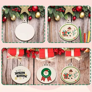 DIY Christmas wooden round hanging ornaments with Santa and Snowman for holiday tree decor