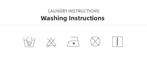 Laundry instructions for V-neck floral mini dress showing care symbols and hand wash icons
