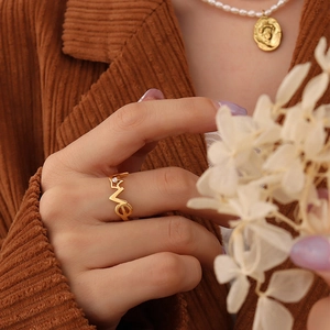 Bague Acier Inoxydable Couronne Lettre LOVE Zircone Ajustable Anneau Ouvert Bijoux De Mode Élégants Pour Femmes