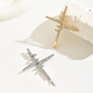 Elegant gold and silver heartbeat pulse hair clips with sparkly rhinestones for women