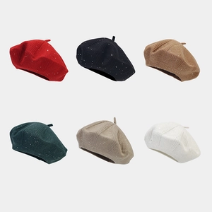 Women Winter Sequin Knit Beret Hat Rabbit Hair Blend Warm Artist Painter Pumpkin Hat Elegant Fashionable