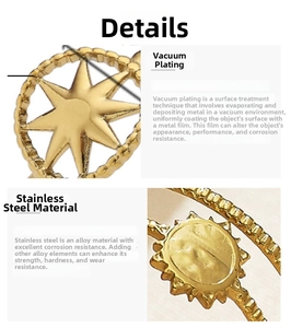 Detail of 18k gold plated stainless steel ring with vacuum electroplating star motif