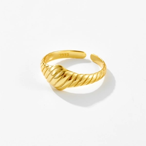 Detail view of the 925 hallmark on the gold textured spiral adjustable silver ring