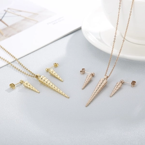 Chic gold and rose gold stainless steel cone pendant necklaces and earrings set for women