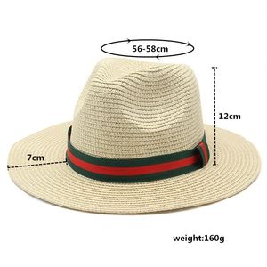 Spécifications de taille pour un chapeau de paille blanc avec ruban rayé classique