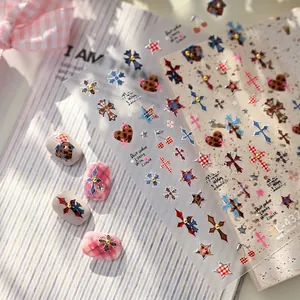 Punk style nail art stickers with vintage crosses, leopard hearts, and stars TL-432