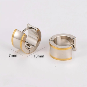 Sleek stainless steel wide hoop earrings with gold edges and 13mm diameter dimension