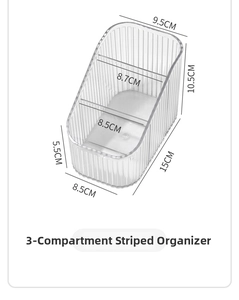 Detailed view of clear acrylic 3-compartment lash organizer box with striped texture
