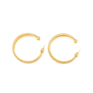 Classic 18K gold plated hoop earrings with shimmering white zircon inlay on white background