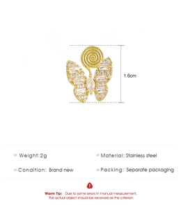Detailed view of butterfly-shaped stainless steel jewelry with cubic zirconia settings