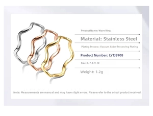 Three-color wave rings in gold, silver, and rose gold with vacuum plating finish