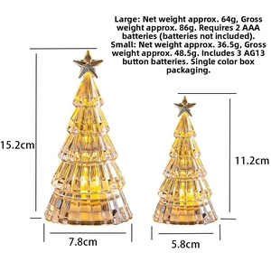 Size comparison chart for large and small glowing acrylic Christmas tree desk ornaments