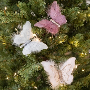 Sparkling double-layer feather butterfly ornaments for Christmas tree decoration