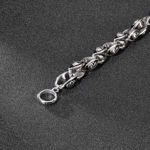 Men's hip hop rock stainless steel bracelet with vintage silver double skull design