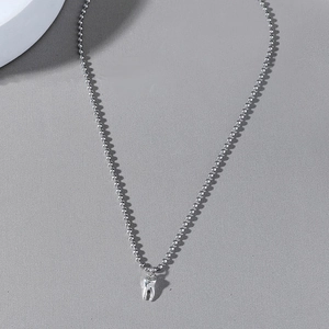 Tooth Shaped Pendant Necklace Alloy Silver Tone Hip Hop Jewelry With Ball Bead Chain For Men Women Punk Accessories