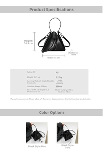 Detailed size specifications for the punk style pyramid crossbody bag showing PU material data