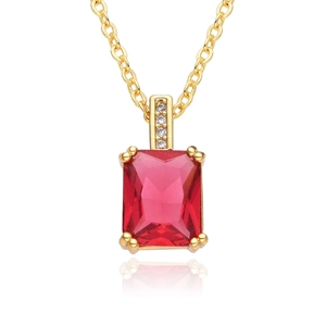 Elegant gold chain necklace with a rectangular red zircon pendant and white stone accents