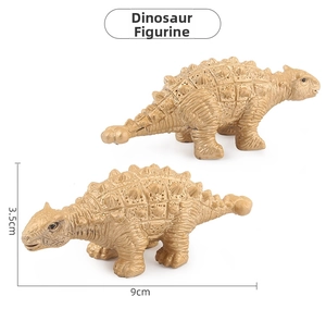 Detail view of two golden Ankylosaurus dinosaur models with size labels in centimeters