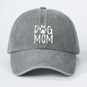 Casquette de baseball grise délavée pour femme avec texte DOG MOM et motif patte de chien