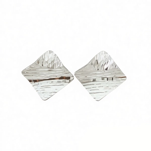 Silver geometric rhombus texture stud earrings with high-polish 18k gold plating finish
