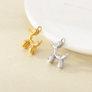 Pendentifs chien ballon en 3D finitions or et argent en acier inoxydable poli