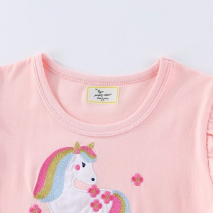 Robe d'été rose pour fille avec broderie licorne détaillée et motifs floraux