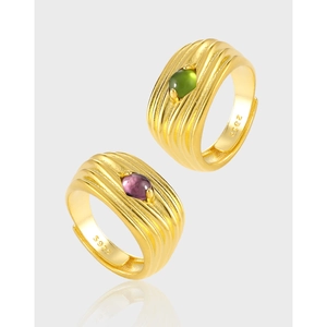 S925 Sterling Silver Open Ring For Women Adjustable Multi Layer Line Ribbed Rhinestone Inlaid Fashion Jewelry Finger Ring