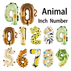 Animal print foil balloons set with digital numbers 0-9 for kids birthday parties
