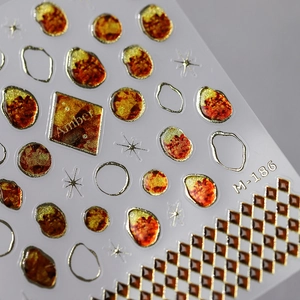 Nail Art Stickers Relief Amber Texture Gold Foil Self Adhesive Vintage Luxury Manicure Decals For Women DIY Design