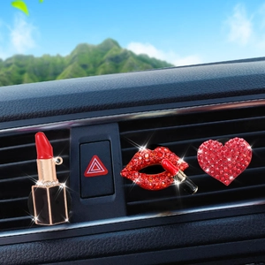 Car Air Vent Aromatherapy Clip Bling Rhinestone Lips Lipstick Shape Metal Interior Fragrance Decor For Women Girls