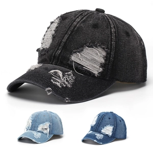 Casquette De Baseball En Denim Délavé Vintage Déchirée En Coton Avec Boucle Métallique Réglable Protection Solaire Streetwear Casual
