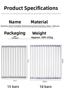 Detailed size parameters for foldable stainless steel sink drain rack in two sizes