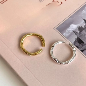Minimalist 925 sterling silver open rings with irregular bamboo texture in gold and silver