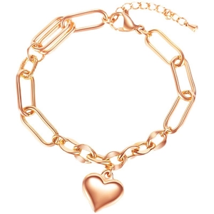 Elegant rose gold titanium steel bracelet featuring a heart pendant and link chain