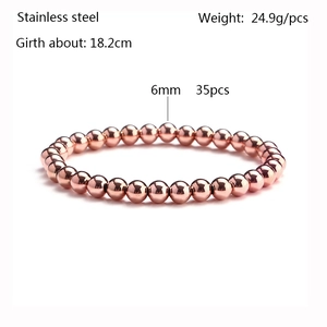 Minimalist rose gold stainless steel bead bracelet with 6mm balls and stretch band