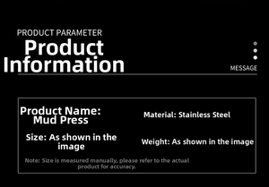Product specifications and size details for the stainless steel potato masher tool