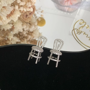 Sparkling silver chair-shaped stud earrings with micro-pave cubic zirconia stones