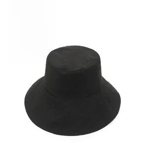 Close-up of black breathable mesh fabric on wide brim sun bucket hat for men
