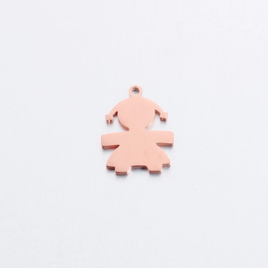 Polished rose gold stainless steel girl-shaped pendant with a smooth mirror finish