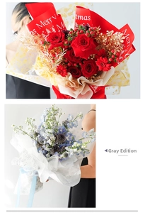 Détail de papier d'emballage flocon imperméable sur des bouquets de fleurs de Noël