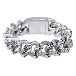 Men Stainless Steel Bracelet Punk Skull Chain Biker Gothic Rock Jewelry Heavy Metal Hip Hop Style