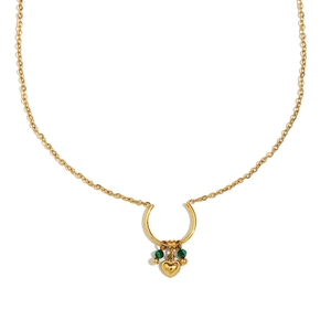 18K gold plated stainless steel necklace featuring green beads and a heart pendant